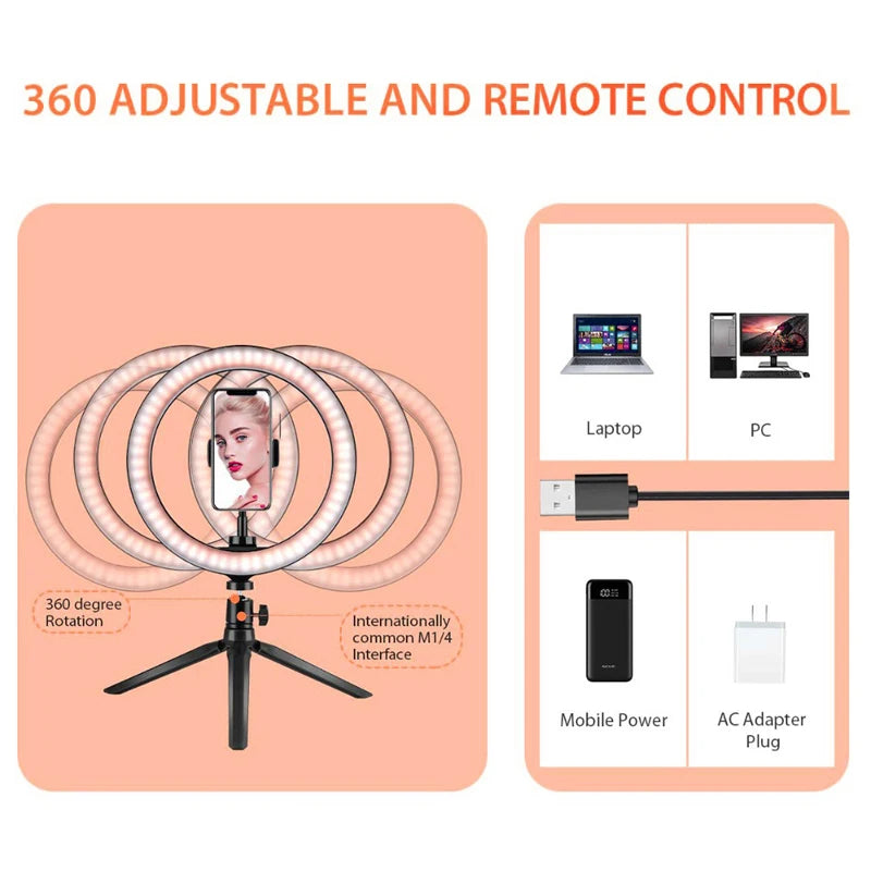 33cm LED Selfie Ring Light Photography Lights Warm Cold Lamp With Tripod Dimmable USB Ringlight For Tiktok Video Live Fill Lamp