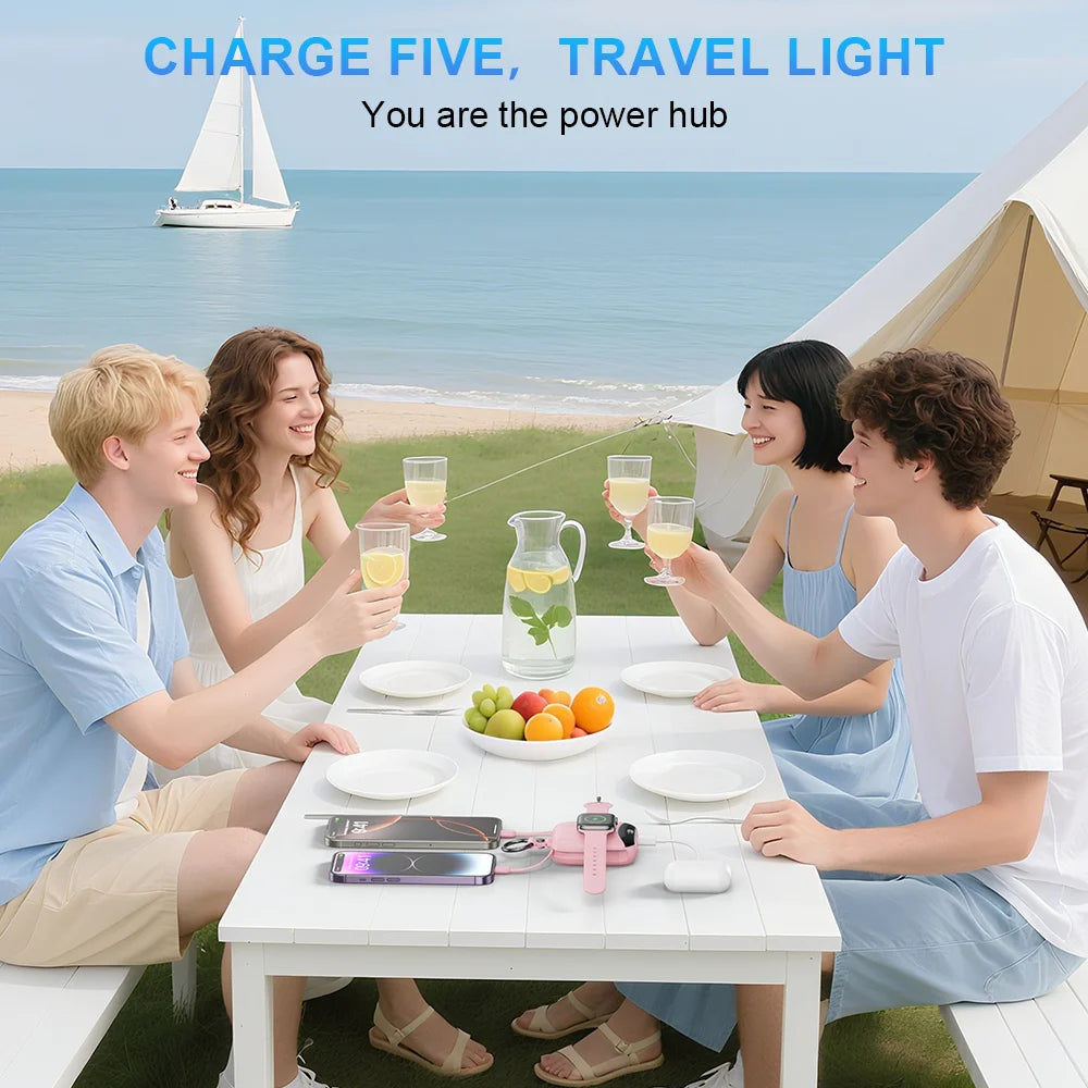 10000mAh 22.5W Fast Charging Power Bank with Built-in Cables, 4-in-1 Portable Charger with LED Display & Keychain for iWatch