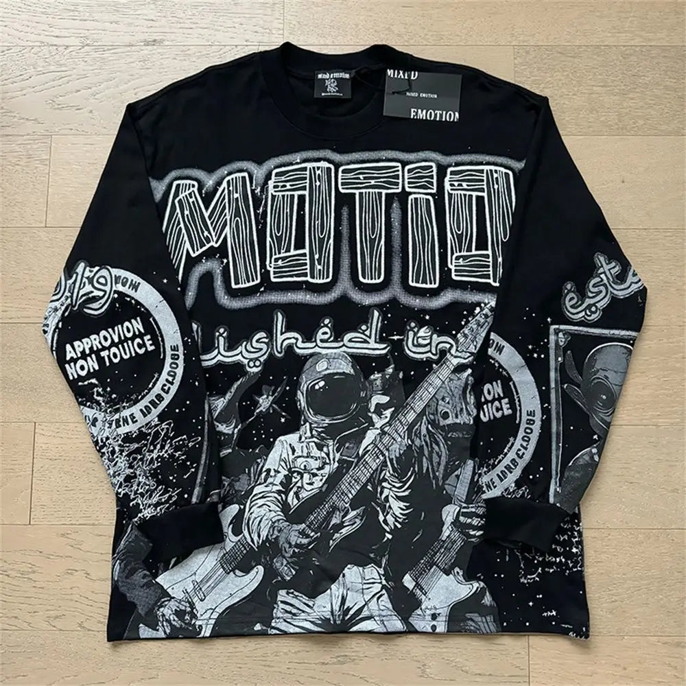 2026 New MIXED EMOTION Long Sleeve T-shirt Men Women High Street Full Print Best Quality Crewneck Hip Hop Oversized Tops