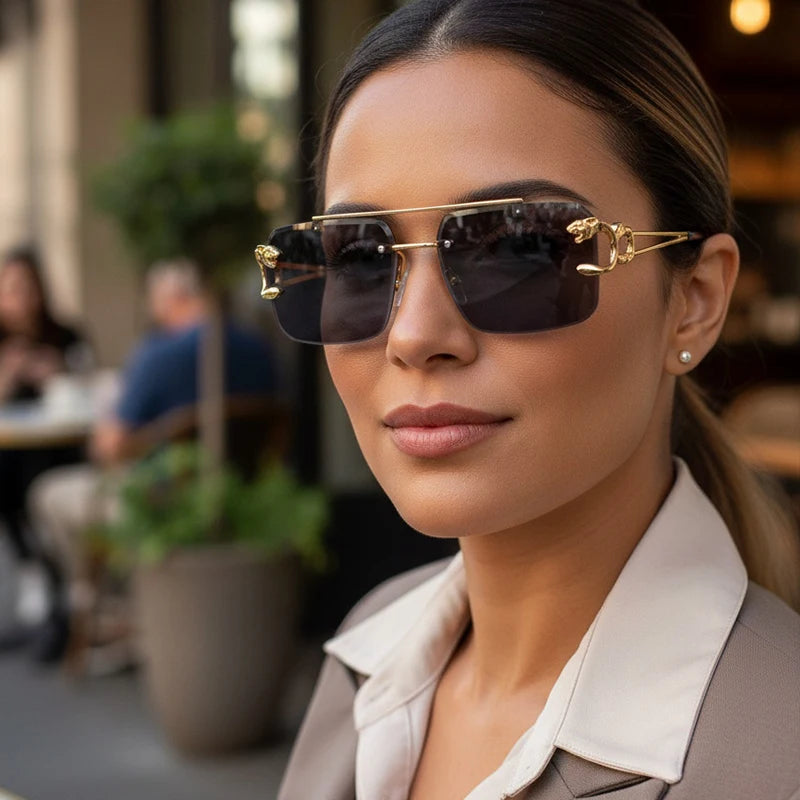 Box Trimmed Double Beam Leopard Head Sunglasses For Men And Women, UV Resistant Sunglasses, Trendy Sunglasses 90168