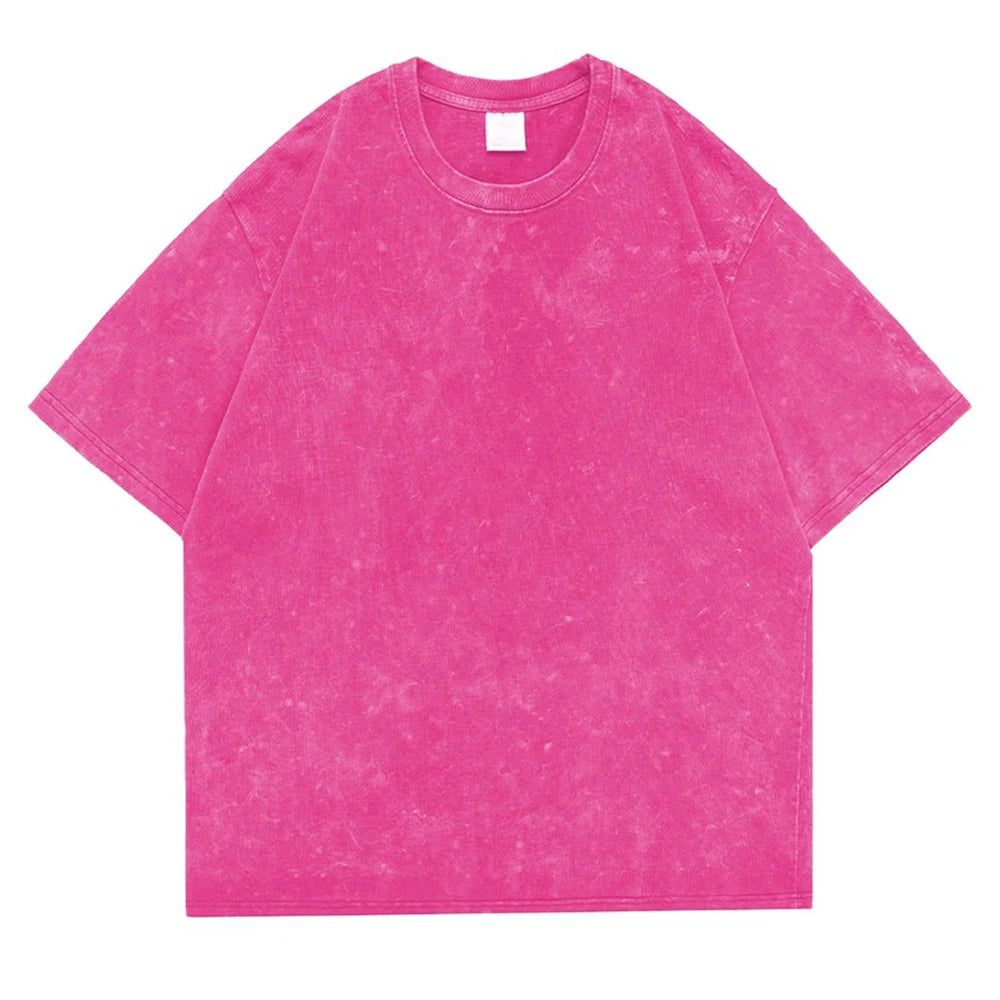 230g 100% Cotton Retro Punk T-shirt Drop Shoulder Sleeve Men Women Vintage Short Sleeved T Shirts Solid Color Hip Hop Loose Tees