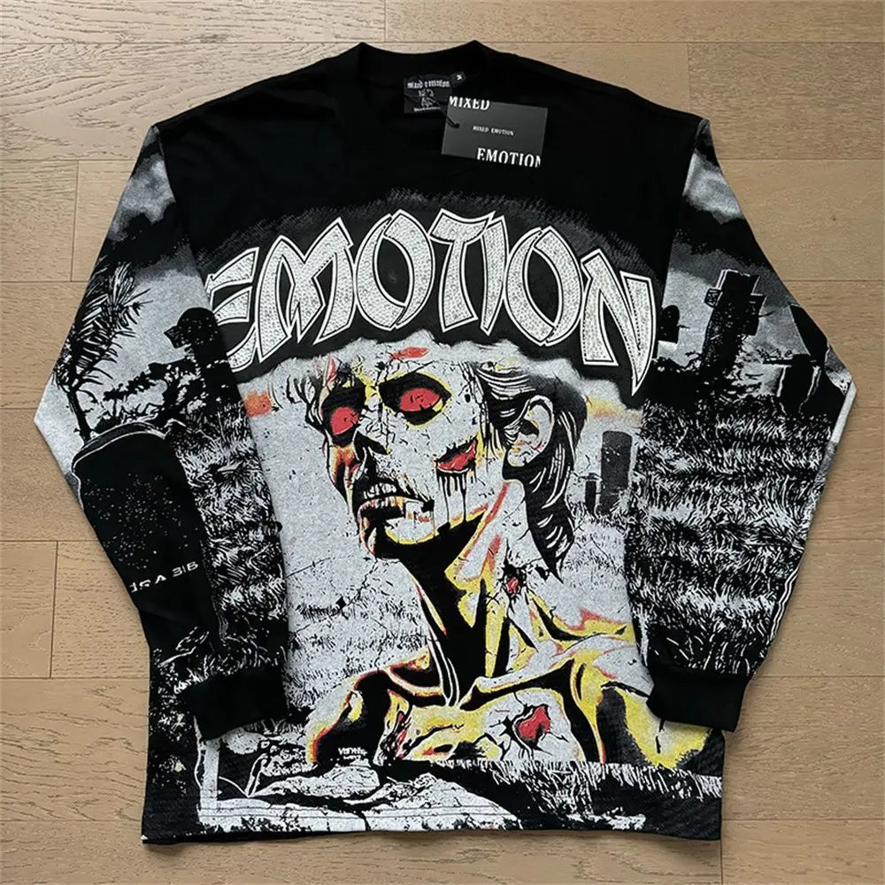 2026 New MIXED EMOTION Long Sleeve T-shirt Men Women High Street Full Print Best Quality Crewneck Hip Hop Oversized Tops