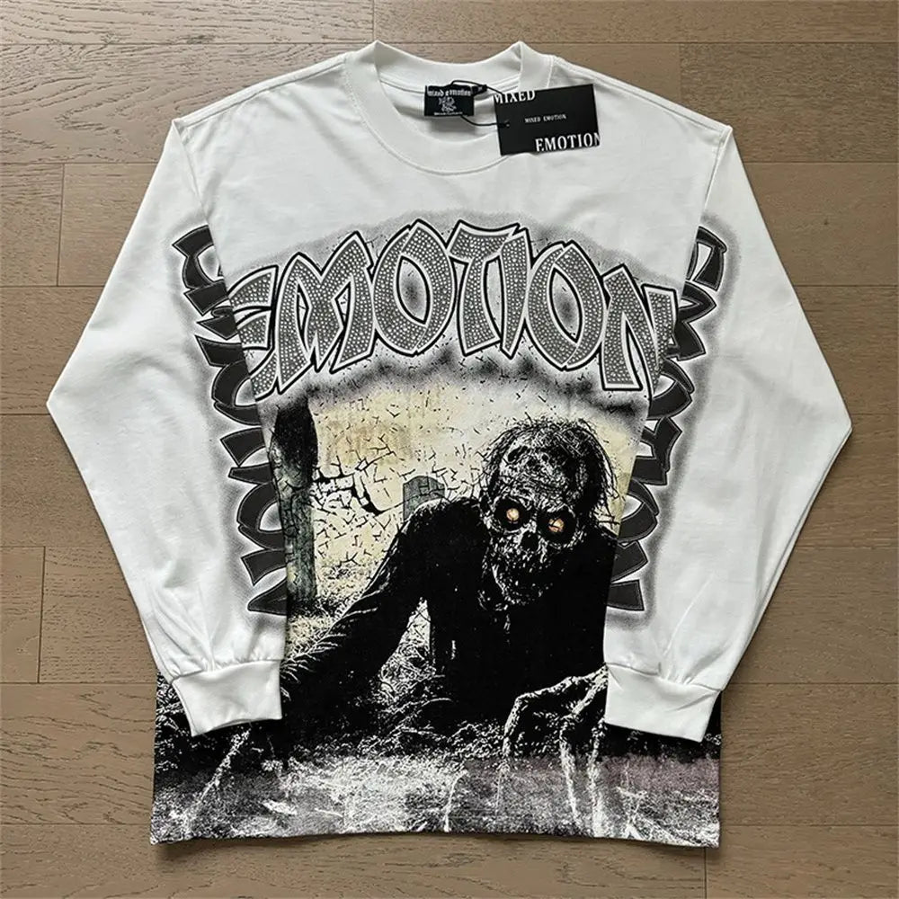 2026 New MIXED EMOTION Long Sleeve T-shirt Men Women High Street Full Print Best Quality Crewneck Hip Hop Oversized Tops