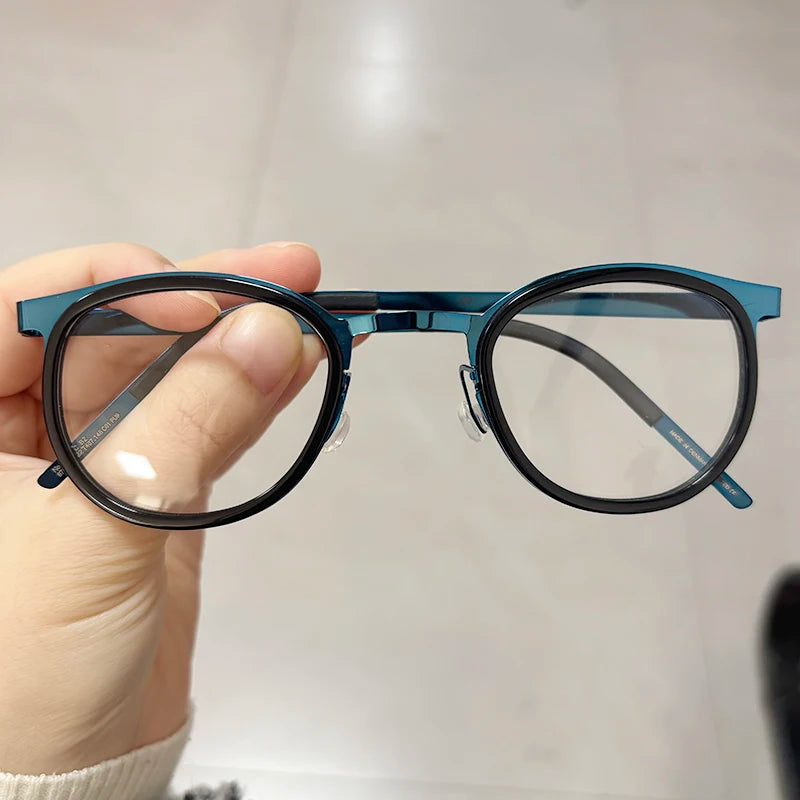 Denmark Ultralight Retro Round Glasses Frame Men Women 9704 Fashion Screwless Eyeglasses Titanium Acetate Oculos Classic Design