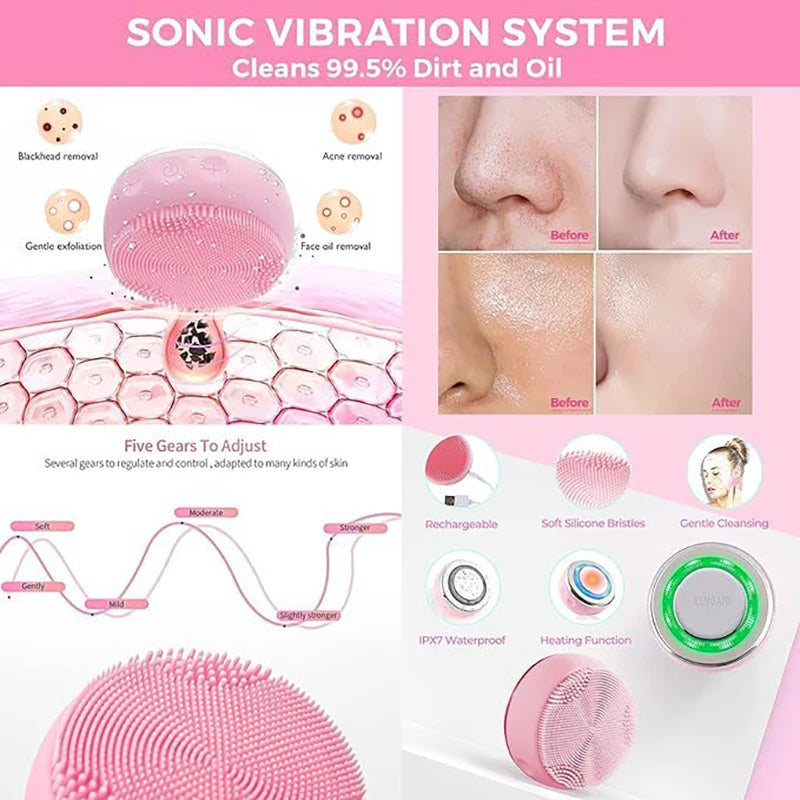 Electric Facial Cleaner 4 IN 1 Face Cleansing Brush 4 Level Electric Exfoliating Spin Cleanser Device EMS Waterproof Deep Clean