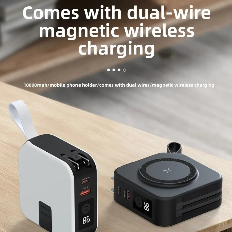 2025 New 10000Mah Multifunctional Magnetic Wireless Power Bank 22.5W Fast Charging AC Wall Plug-in 5-in-1 Mobile Power Supply