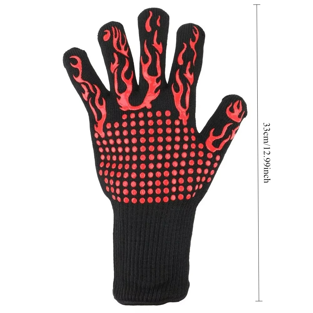 1pc Flame Retardant Non-slip BBQ Fire Glove Microwave Oven Gloves Oven Mitts Fireproof 300-500 Centigrade Extreme Heat Resistant