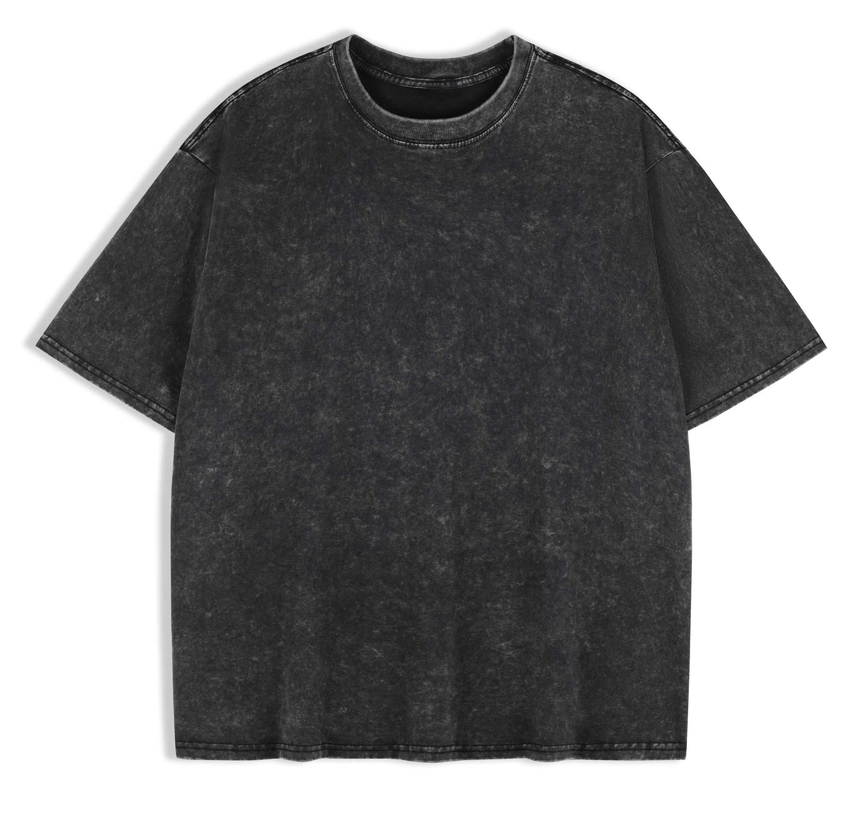 230g 100% Cotton Retro Punk T-shirt Drop Shoulder Sleeve Men Women Vintage Short Sleeved T Shirts Solid Color Hip Hop Loose Tees