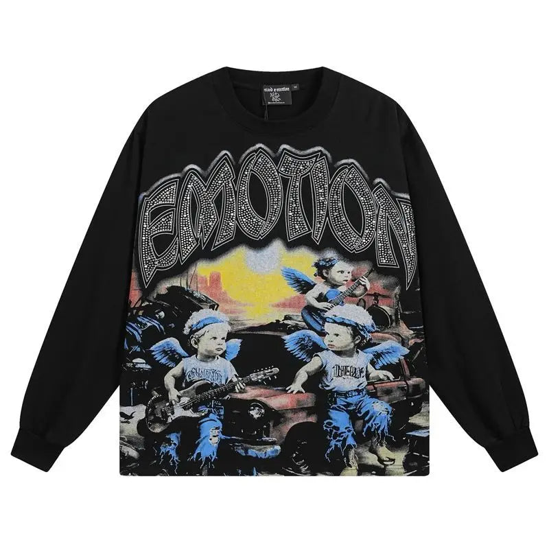 2026 New MIXED EMOTION Long Sleeve T-shirt Men Women High Street Full Print Best Quality Crewneck Hip Hop Oversized Tops
