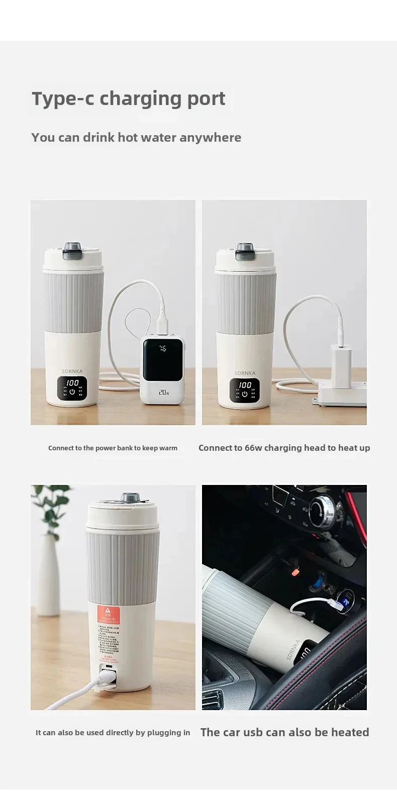 650ml Portable Electric Kettle Travel Boil Water Cup Thermo Pot Smart Teapot Temperature Adjustment Kettle With LED Display