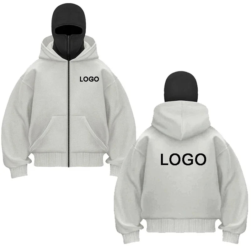 Customized Double-hooded Zipper Hoodies Men Personality Printed Long Sleeve Zip Up Sweatshirts Women Ninja Mask Pullovers Jacket