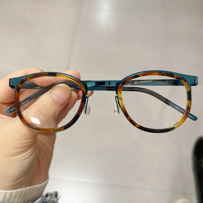 Denmark Ultralight Retro Round Glasses Frame Men Women 9704 Fashion Screwless Eyeglasses Titanium Acetate Oculos Classic Design
