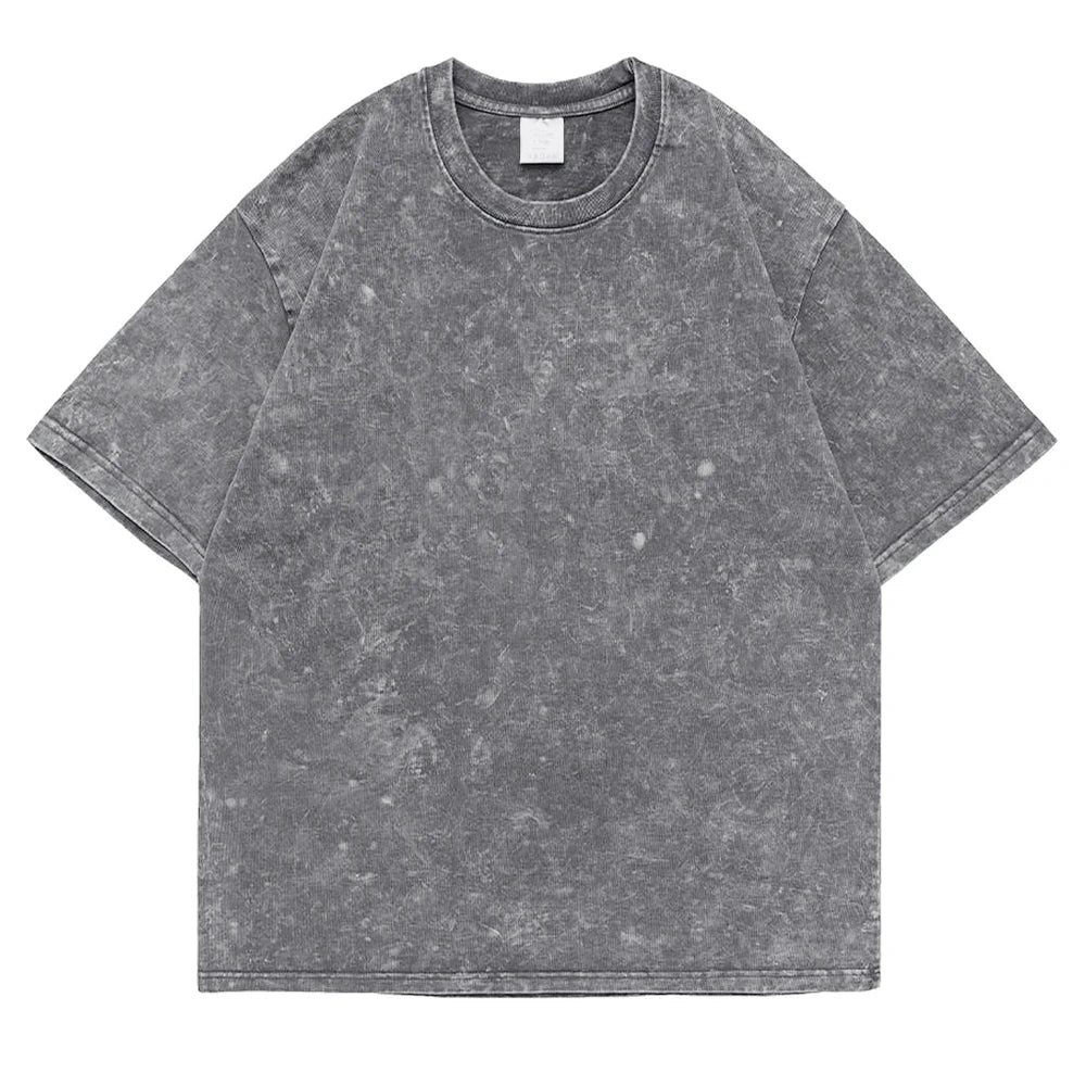 230g 100% Cotton Retro Punk T-shirt Drop Shoulder Sleeve Men Women Vintage Short Sleeved T Shirts Solid Color Hip Hop Loose Tees