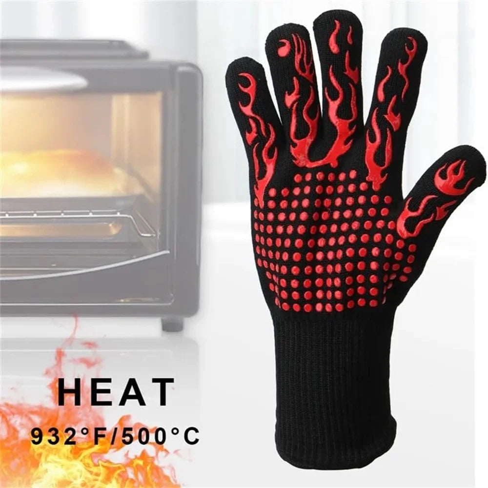 1pc Flame Retardant Non-slip BBQ Fire Glove Microwave Oven Gloves Oven Mitts Fireproof 300-500 Centigrade Extreme Heat Resistant