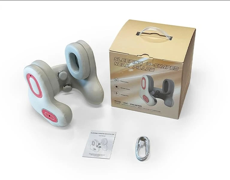 3in1 Neck Pillow for Travel, Bluetooth Noise-Canceling Headset with Neck Massager and Heat, U-Shape Memory Foam Airplane Pillows