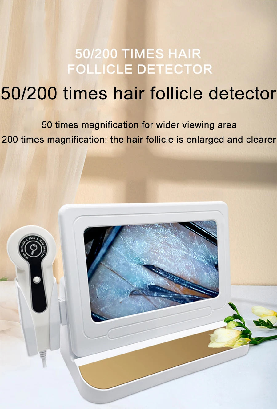 10 Inch LCD Scalp Detector Digital Hair Skin Analyzer Microscope for Hair Follicle Testing and Skin Analysis Magnifier 50/200X