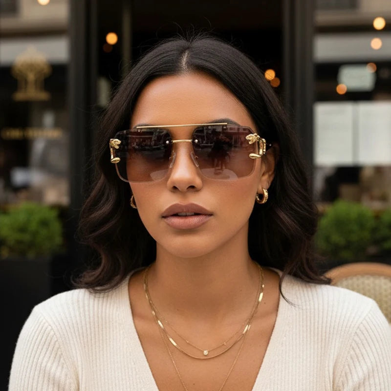 Box Trimmed Double Beam Leopard Head Sunglasses For Men And Women, UV Resistant Sunglasses, Trendy Sunglasses 90168