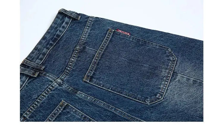 2025 Retro Washed Patch Jeans Men's Trendy Brand Loose Workwear Harem Trousers Trendy American Style