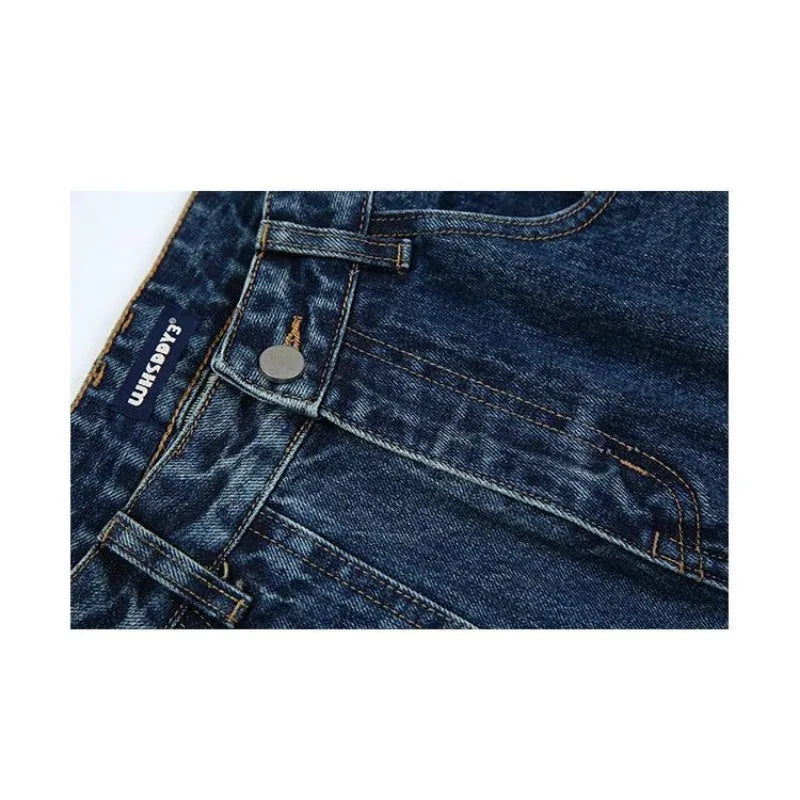 2025 Retro Washed Patch Jeans Men's Trendy Brand Loose Workwear Harem Trousers Trendy American Style