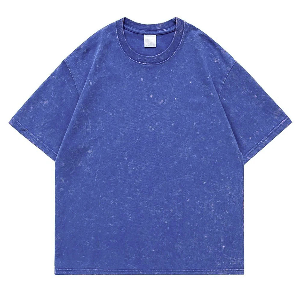 230g 100% Cotton Retro Punk T-shirt Drop Shoulder Sleeve Men Women Vintage Short Sleeved T Shirts Solid Color Hip Hop Loose Tees