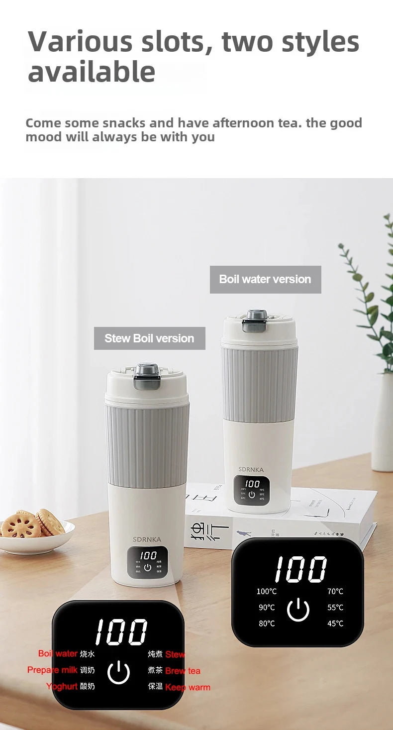 650ml Portable Electric Kettle Travel Boil Water Cup Thermo Pot Smart Teapot Temperature Adjustment Kettle With LED Display