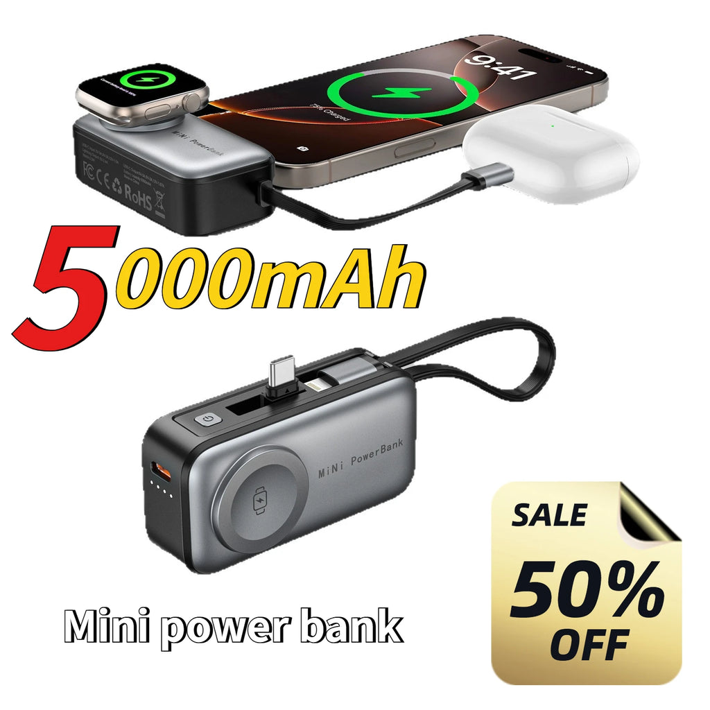 5000mAh Mini Magnetic Power Bank with Bracket Digital Display Portable External Battery for Iphone Xiaomi Watch Earphone Phone