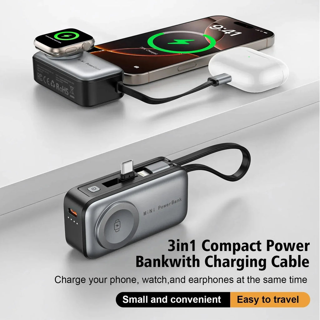 5000mAh Mini Magnetic Power Bank with Bracket Digital Display Portable External Battery for Iphone Xiaomi Watch Earphone Phone