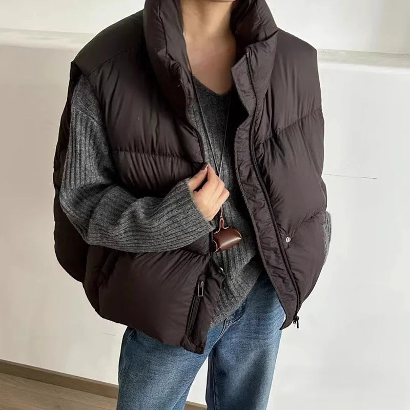 Autumn Winter Puff Warm Stand Collar Down Vest Women White Duck Down Sleeveless Vest Female Zipper Thick Loose Quilted Waistcoat