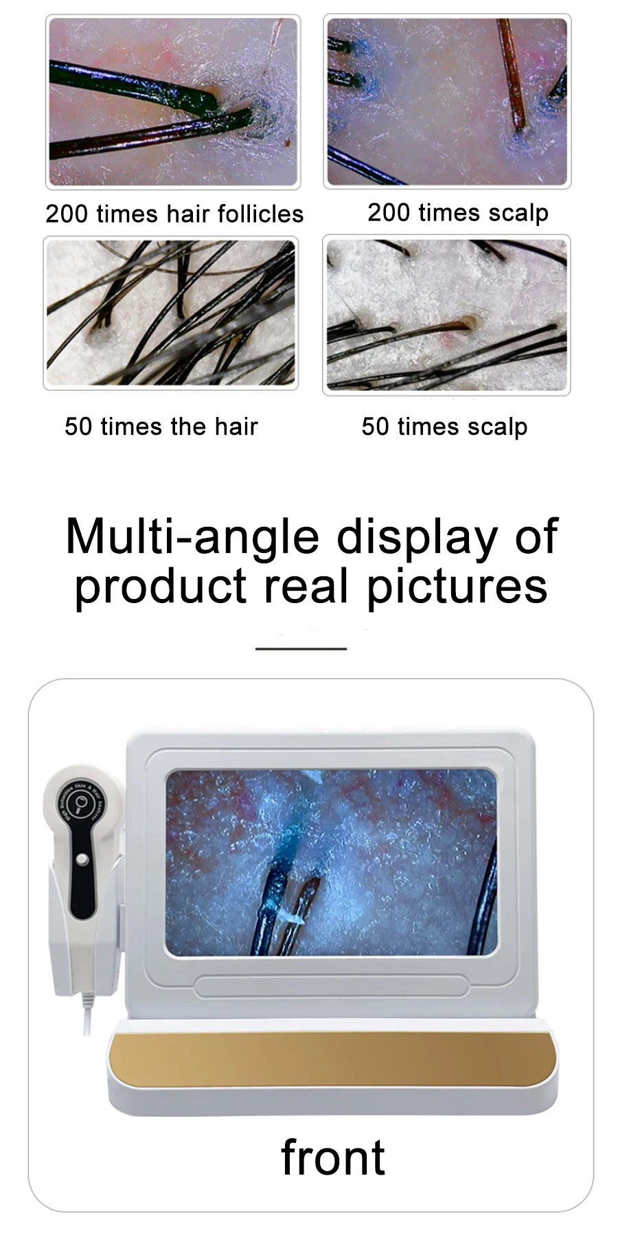 10 Inch LCD Scalp Detector Digital Hair Skin Analyzer Microscope for Hair Follicle Testing and Skin Analysis Magnifier 50/200X