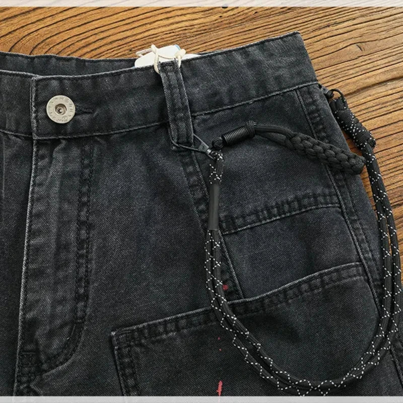 Classic retro logging overalls men wash to do old personality splash-ink spray paint to do old loose straight leg jeans tide