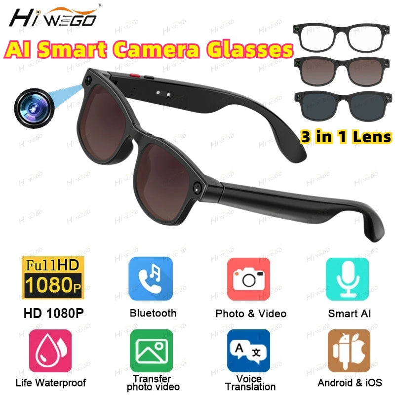 500W AI Smart Camera Sunglasses 3in1 lens ChatGPT Translation Voice Control WiFi Bluetooth HD1080P Shooting Intelligent Glasses