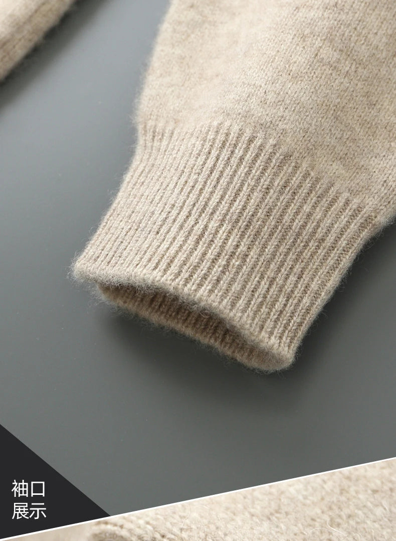 100% Merino Wool Men's Warm Sweater Mock Collar Thickened Zippered Cardigan Autumn Winter New Cashmere Knitted Long Sleeve Tops