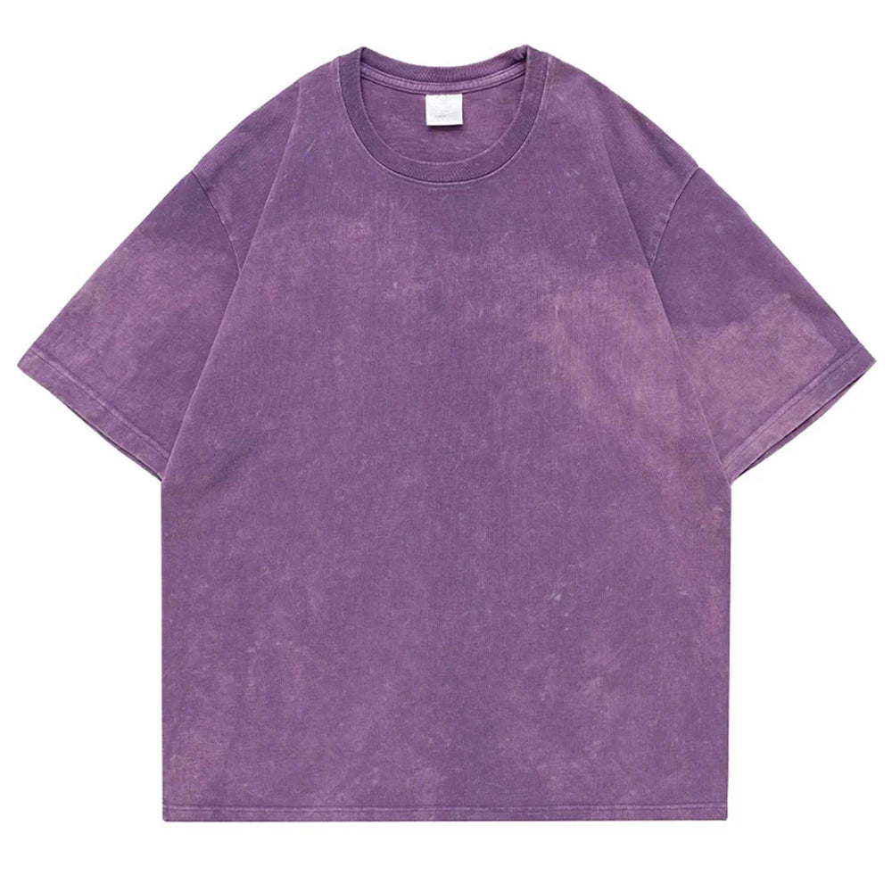 230g 100% Cotton Retro Punk T-shirt Drop Shoulder Sleeve Men Women Vintage Short Sleeved T Shirts Solid Color Hip Hop Loose Tees