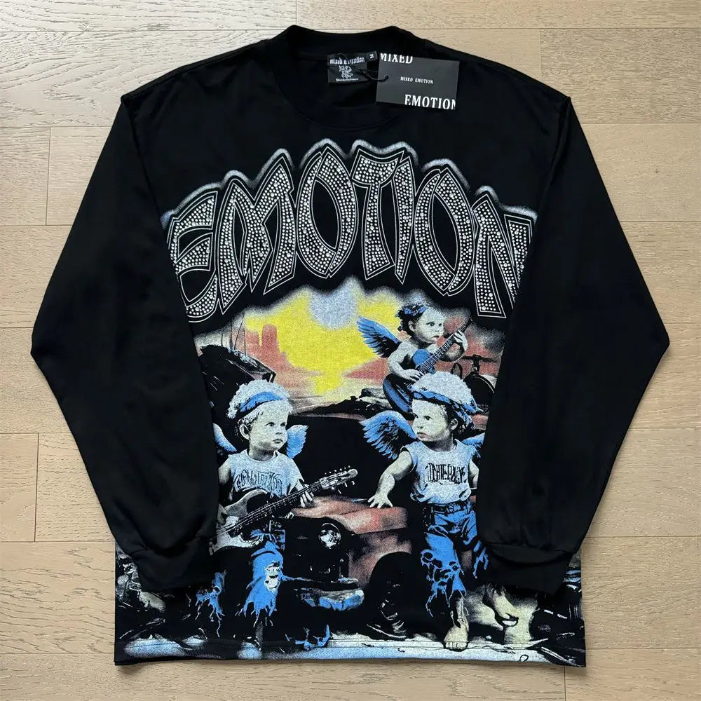 2026 New MIXED EMOTION Long Sleeve T-shirt Men Women High Street Full Print Best Quality Crewneck Hip Hop Oversized Tops