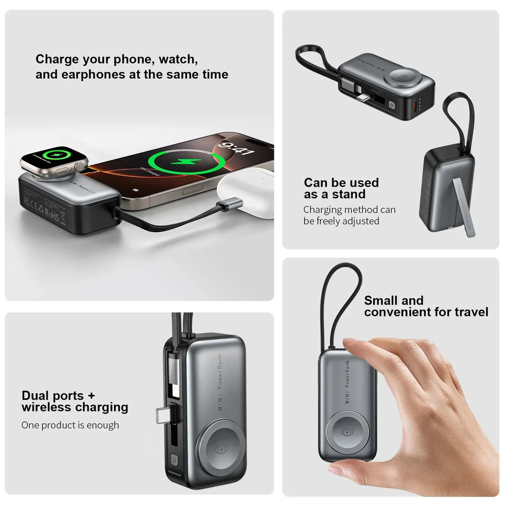 5000mAh Mini Magnetic Power Bank with Bracket Digital Display Portable External Battery for Iphone Xiaomi Watch Earphone Phone