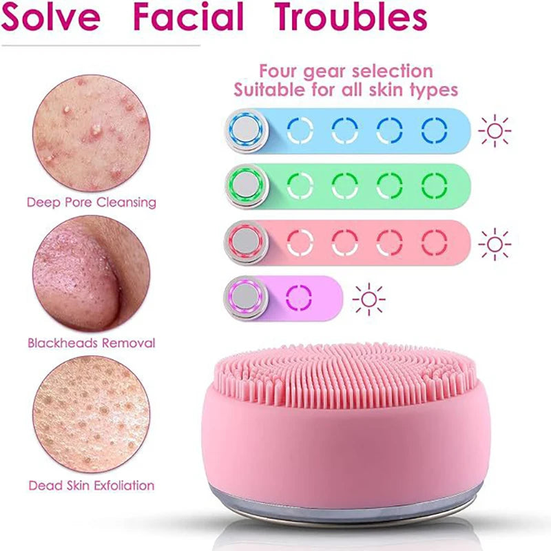 Electric Facial Cleaner 4 IN 1 Face Cleansing Brush 4 Level Electric Exfoliating Spin Cleanser Device EMS Waterproof Deep Clean