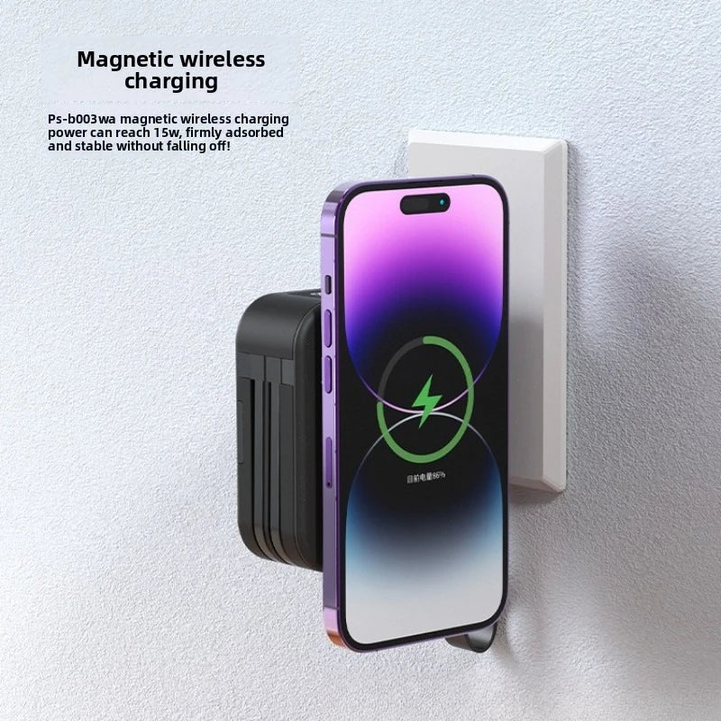 2025 New 10000Mah Multifunctional Magnetic Wireless Power Bank 22.5W Fast Charging AC Wall Plug-in 5-in-1 Mobile Power Supply