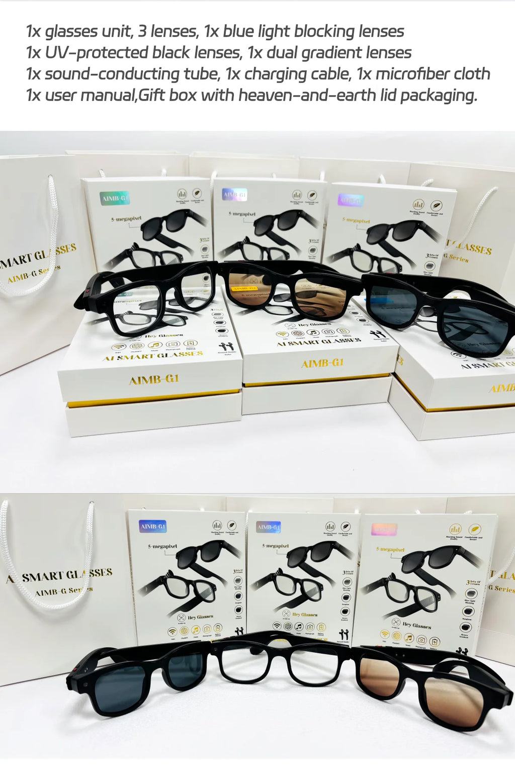 500W AI Smart Camera Sunglasses 3in1 lens ChatGPT Translation Voice Control WiFi Bluetooth HD1080P Shooting Intelligent Glasses