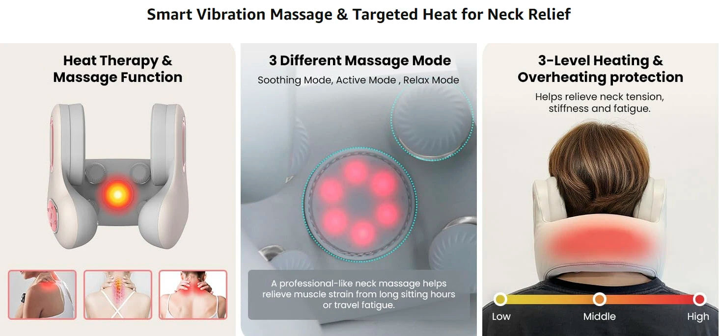 3in1 Neck Pillow for Travel, Bluetooth Noise-Canceling Headset with Neck Massager and Heat, U-Shape Memory Foam Airplane Pillows