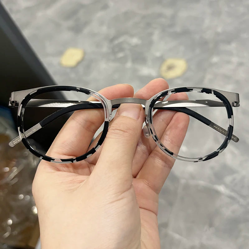 Denmark Ultralight Retro Round Glasses Frame Men Women 9704 Fashion Screwless Eyeglasses Titanium Acetate Oculos Classic Design