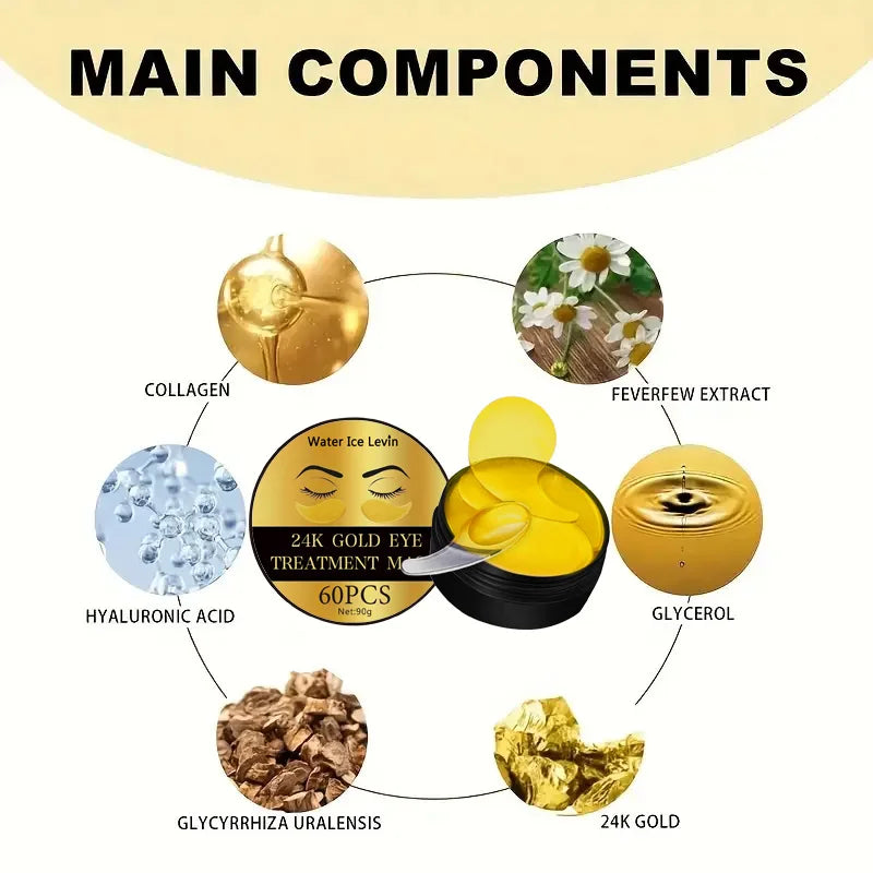 60 Golden Eye Moisturizing Lower Eye Patches for Adults, Rich in Collagen and Acidity, Alcohol-Free, Suitable for All Skin Types, to Achieve Obvious Firming Area