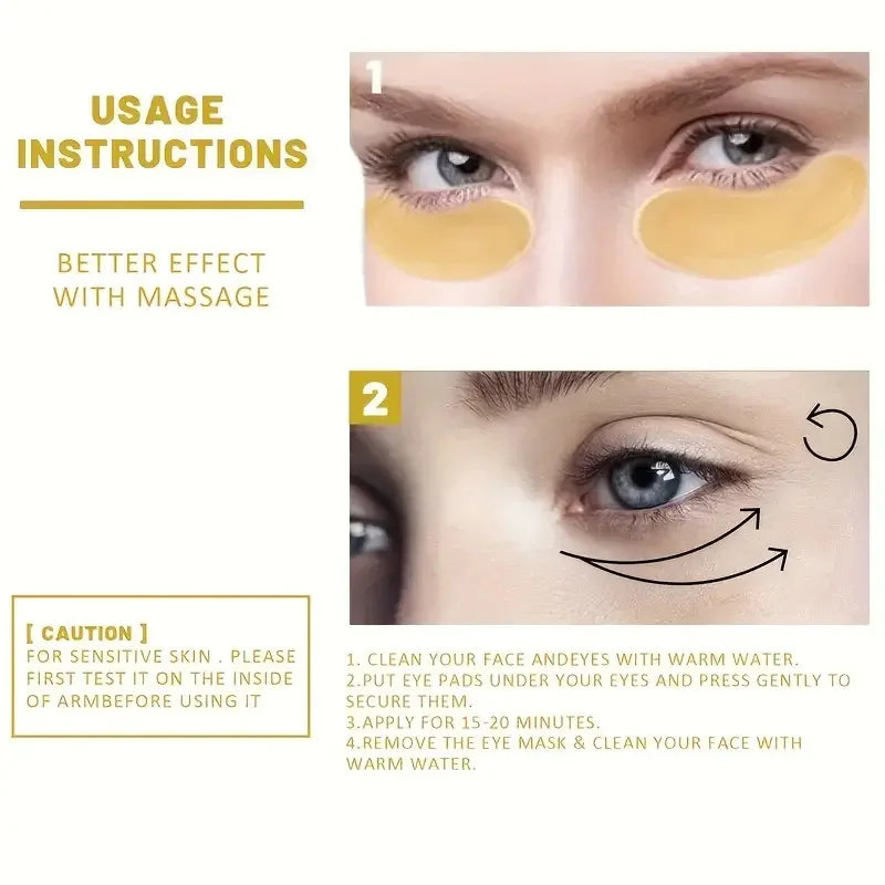 60 Golden Eye Moisturizing Lower Eye Patches for Adults, Rich in Collagen and Acidity, Alcohol-Free, Suitable for All Skin Types, to Achieve Obvious Firming Area