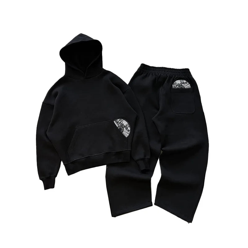 2025 Trendy High Street Retro Casual Streetwear Men's Sports Suit Y2K Harajuku Embroidered Hoodie men Hip-hop Loose Sweatpants