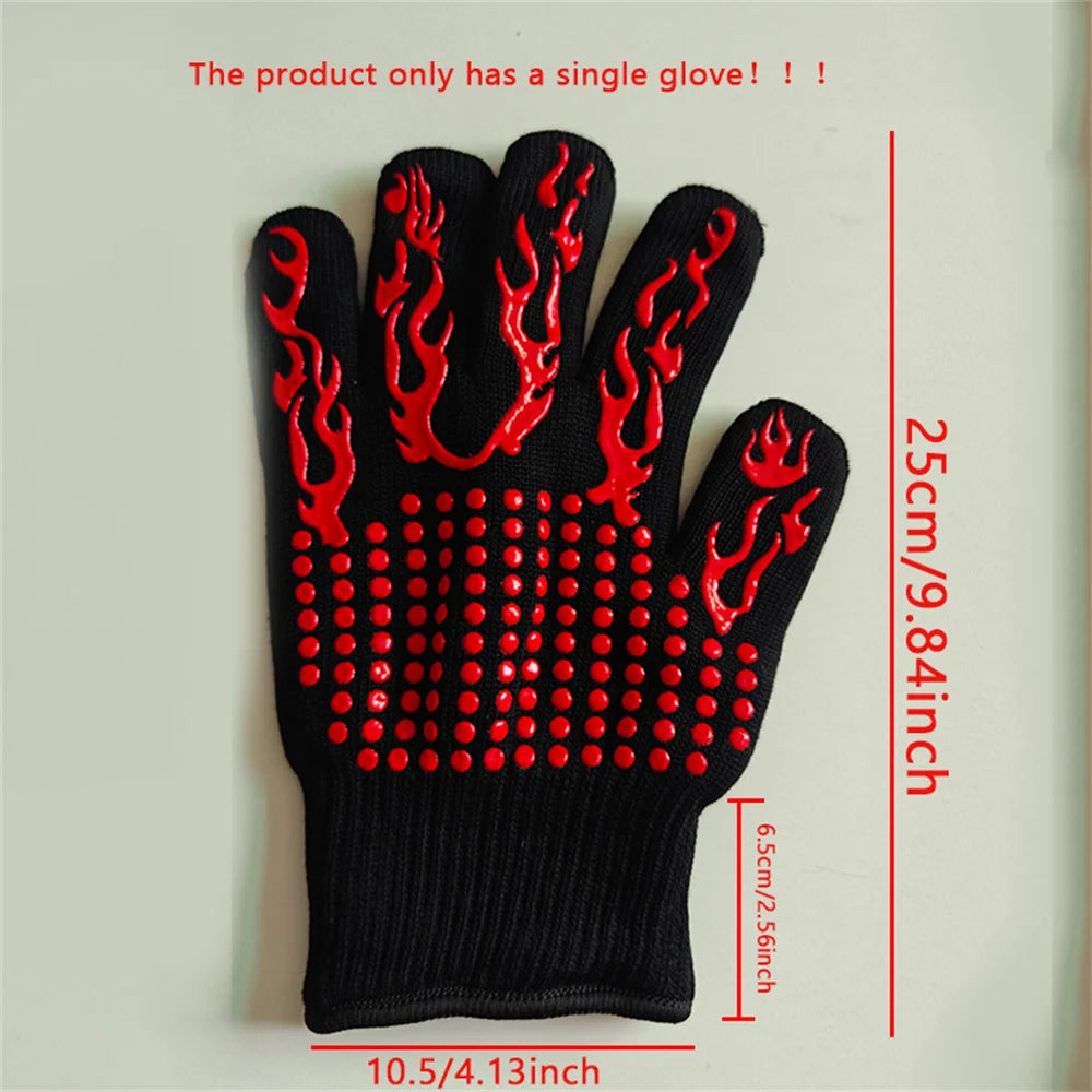 1pc Flame Retardant Non-slip BBQ Fire Glove Microwave Oven Gloves Oven Mitts Fireproof 300-500 Centigrade Extreme Heat Resistant