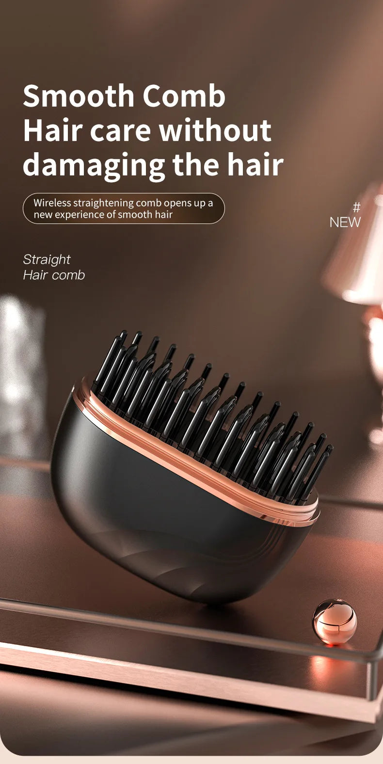 2025 New Mini Straightener Rechargeable Portable Hair Straightener Brush Anti-Scald Shell Cordless USB Charging Straighteners