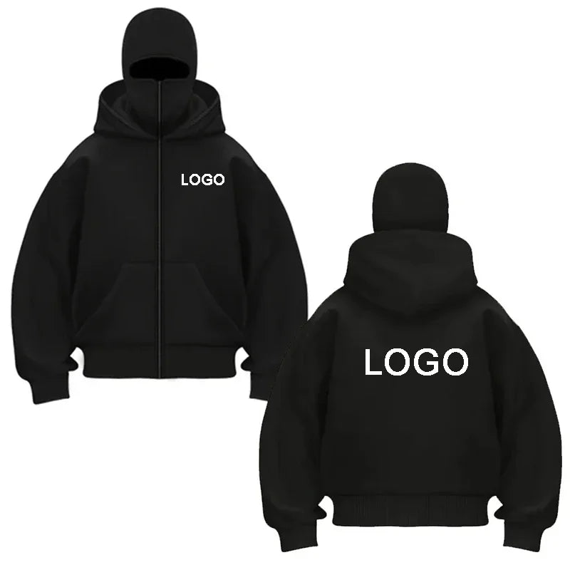 Customized Double-hooded Zipper Hoodies Men Personality Printed Long Sleeve Zip Up Sweatshirts Women Ninja Mask Pullovers Jacket