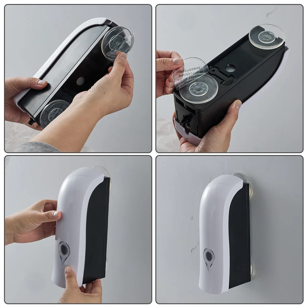1pc EasyInstall Wall-Mounted Soap Dispenser with Suction Cup, Plastic, No Drilling Required, Operation for Shampoo, Hand Soap,