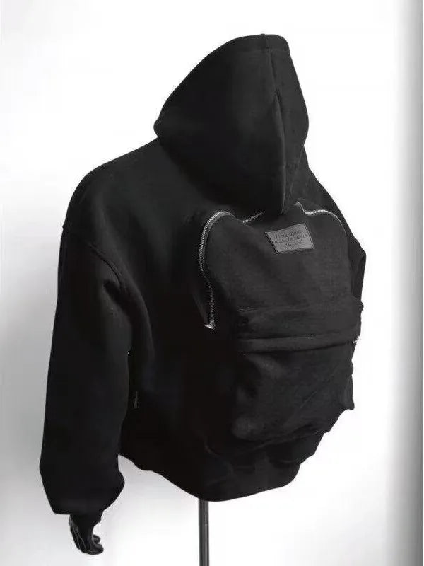 Autumn winter American high street fashion three-dimensional backpack men clothing Y2K trend hoodie oversized casual sportswear
