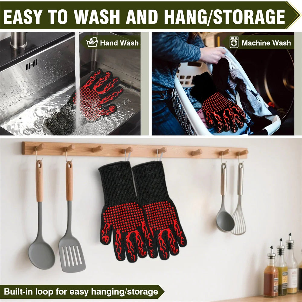 1pc Flame Retardant Non-slip BBQ Fire Glove Microwave Oven Gloves Oven Mitts Fireproof 300-500 Centigrade Extreme Heat Resistant