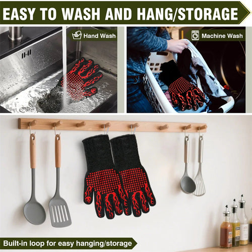 1pc Flame Retardant Non-slip BBQ Fire Glove Microwave Oven Gloves Oven Mitts Fireproof 300-500 Centigrade Extreme Heat Resistant